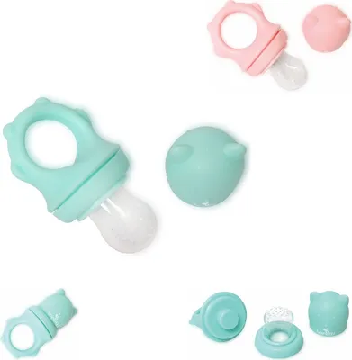 Image de Baby Care tétine pour fruits 2 en 1, anneau de dentition, tétine pour aliments complémentaires, aide à l'alimentation, capuchon de protection turquoise