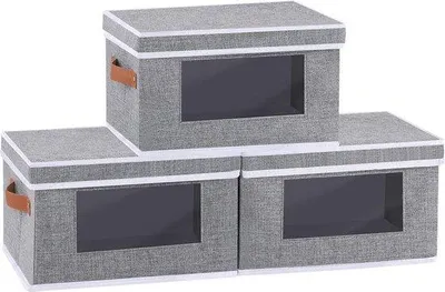 Produktbild von Famanu Aufbewahrungsboxen mit Fenster - Schrankorganizer mit Griffen - Kleidung Aufbewahrungsboxen 33x23x20 grau 3er-Pack