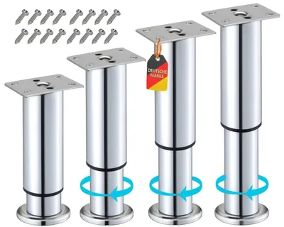 Immagine prodotto di Piedini regolabili per mobili - Set di 4 piedini per tavoli - Piedini per armadi - Piedini per letti - Rialzi per mobili - Robusto metallo, altezza regolabile da 180 a 330 mm