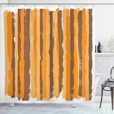 Image de Rideau de douche ABAKUHAUS à rayures vintage, effet grunge Brushstroke, lignes verticales, 175 x 180 cm, orange pâle caramel
