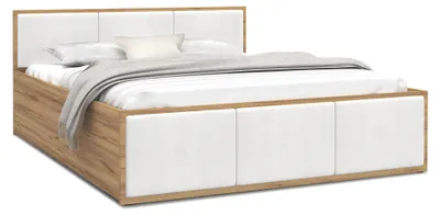 Produktbild von FurnitureByJDM Bett 140 x 200 cm mit Stauraum & Gepolsterte Einsätze Eiche Craft / Weiße