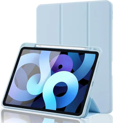 Produktbild von Hülle Kompatibel mit iPad Air 6 11 Zoll M2 2024/iPad Air 5 2022/ Air 4 2020 10,9 Zoll mit Stifthalter, Trifold Ständer Schutzhülle Unterstützt 2.Gen iPencil Aufladen, Auto Schlafen/Wachen, Hellblau