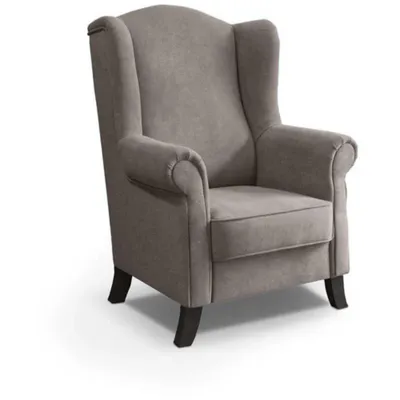 Produktbild von Ohrensessel LEONARDO Relax Sessel für Wohnzimmer, Polstersessel, Plüsch Dunkelbeige, Holzbeine Wenge