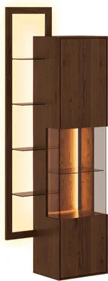 Produktbild von Wohnzimmer Hängevitrine mit 73 cm Breite in Eiche massiv, tabakfarben geölt, inkl. LED-Beleuchtung - CARISOLO-163
