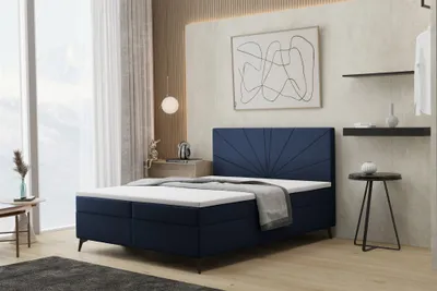 Produktbild von Boxspringbett Schlafzimmerbett PONCE 180x200cm in Stoff Riviera Dunkelblau