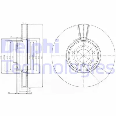 Produktbild von 2x DELPHI Bremsscheibe BG9004 für BMW X5 (E53) 62mm 356mm