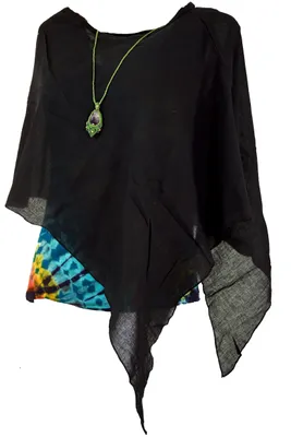 Produktbild von Lagenlook Poncho, Leichter Poncho, Pixi Poncho - Schwarz, Damen, Baumwolle, Jacken, Mäntel & Ponchos