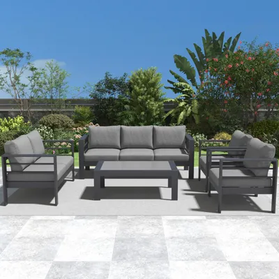 Produktbild von MeXo Gartenmöbelset, Loungeset Aluminium für 6-7 Personen mit Kissen & Couchtisch Indoor Outdoor Balkon Garten Terrasse (Sitzgruppe, Aluminiumrahmen)