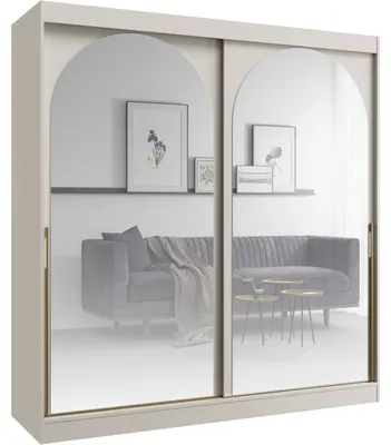 Productafbeelding van Schuifdeurkast met spiegel, model 200 MOGI, in kasjmierkleur met gouden accenten