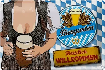 Produktbild von Blechschild Biergarten willkommen, 30 x 20 cm, Blechschilder Spruch Getränk Alkohol, Bier Bayern