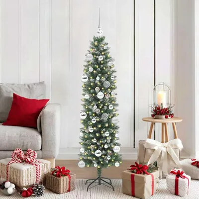 Immagine prodotto di Maison Exclusive - Albero di Natale artificiale slanciato, verde e bianco, 150 cm