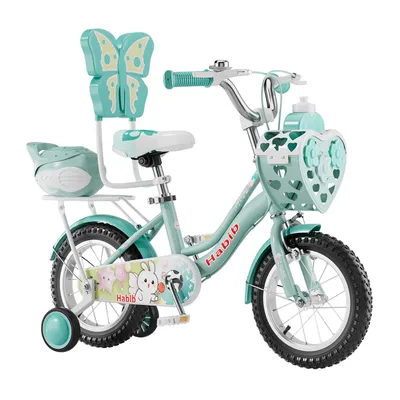 Produktbild von Habib Prinzessin Kinderfahrrad 12 14 16 Zoll | Mädchen Stützräder Korb & Box: Grün / 12 zoll