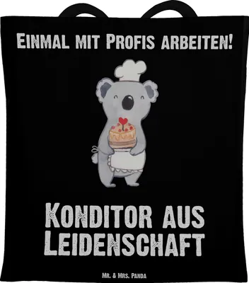 Produktbild von Mr. & Mrs. Panda Tote Bag Konditor Leidenschaft - Schwarz - Geschenk, Shopping Tasche, Schultasche, Lustig, Bäcker, Jutebeutel, Spruch, Beutel
