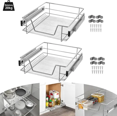 Image de LARS360 Tiroir de cuisine de 2 pièces de 50 cm Tiroir télescopique Tiroir de chambre à coucher Tiroir à panier complet Tiroir d'armoire Tiroir Étagère de cuisine Argenté