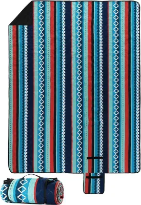 Produktbild von Famanu Picknickdecke XXL 200 x 300 cm - Maschinenwaschbar, Grün Gestreift