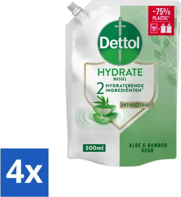 Produktbild von Dettol Handseife Nachfüllpackung - Hydrate - Aloe Vera & Bambus - 500 ml - Vorteilspack - 4 Stücke
