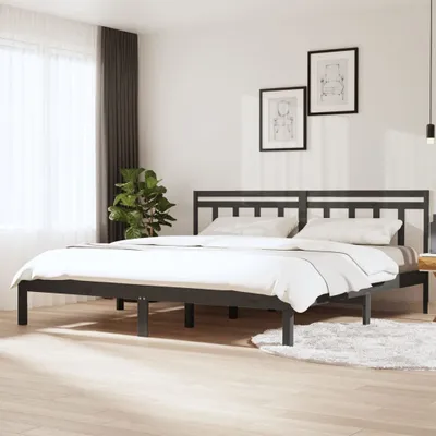 Image de The Living Store Lit en bois massif pin gris 200x200 cm