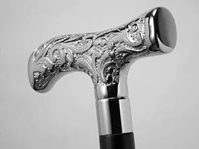 Image de Omgoods - Canne de marche en laiton antique avec manche en argent massif, pour hommes et femmes
