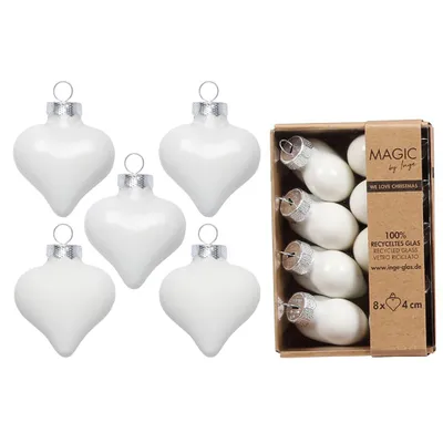 Produktbild von Inge‘s Christmas Decor 16120 P041, Weihnachtsbaumschmuck, Glas, Weiß, 8 Stück(e), Box, 40 mm