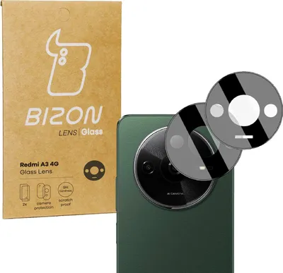 A product shot showing a phone with a camera lens protector and its packaging.