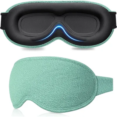Produktbild von 3D Schlafmaske für Seitenschläfer, atmungsaktiv, verstellbar, lichtblockierend, 2 Paar Ohrstöpsel, Cyan