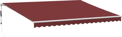A burgundy retractable awning is shown extended against a white background.