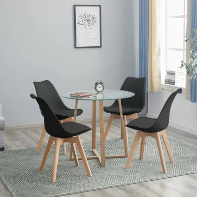 Produktbild von IPOTIUS Esstisch Runde Esstisch mit 4 Stühlen schwarz+Esstisch 80x80x74.5cm,für 2 4 Personen