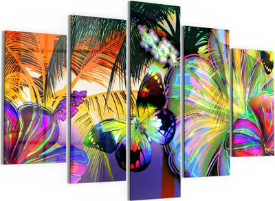 Produktbild von DEQORI Glasbilder 5-tlg 150x100 cm 'Tropisches Farbenspiel' Wandbilder XXL groß
