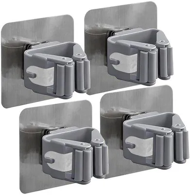 Image de Supports muraux pour brosses - Adhésifs - Fixation murale - Supports pour brosses sans perçage - Pour salle de bain, jardin, garage, cuisine - Lot de 4 - Adhérence forte - Supports muraux