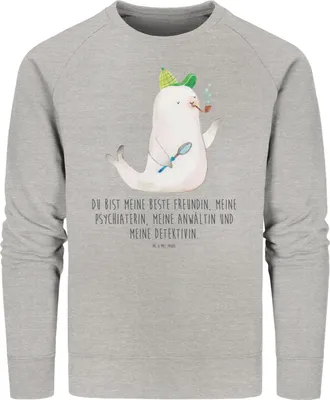 Produktbild von Mr. & Mrs. Panda Baumwoll Sweatshirt Robbe Sherlock Größe XL - Heather Grey - Geschenk, Rundhals Pullover, Lustige Sprüche, Pulli, Sweater