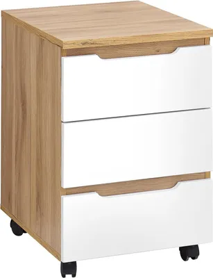 Produktbild von Rollcontainer - 45 x 66 cm - 3 Schubladen - Mauvella Eiche Nachbildung - Weiß supermatt
