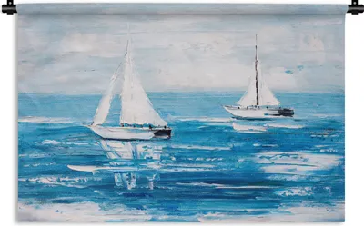 Produktbild von MuchoWow® Wandteppich Wandbehang Malerei - Ölfarbe - Boot - Wasser 60x40 cm Tapisserie Dekoration Wandtuch - Wanddekorationen