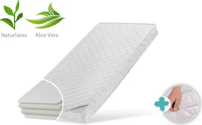 Obrázok produktu pre Detský matrac LATEX DELUXE 60x120 cm s poťahom z aloe vera a dvoma stupňami tvrdosti, výška 10 cm, detský matrac 60 x 120 Matrac do detskej postieľky alebo kolísky