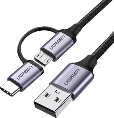 Produktbild von Ugreen USB 2.0 Verbindungskabel, 2m, Mikro-USB auf USB-A, 2.4A, Grau, Modell US290 60148