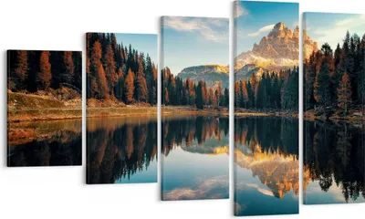 Produktbild von Bild auf Leinwand - Leinwandbild - 5 Teile - Spiegelung See Landschaft - 100x60cm - Wand Bild - Wanddeko - Wandbilder - Leinwanddruck - Bilder - Wanddekoration - Leinwand bilder - EG100x60-4589