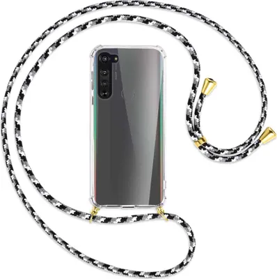 Produktbild von Handykette Backcover-Schutzhülle mit Band (Metall goldfarben) für Motorola Edge - schwarz/grau/weiß