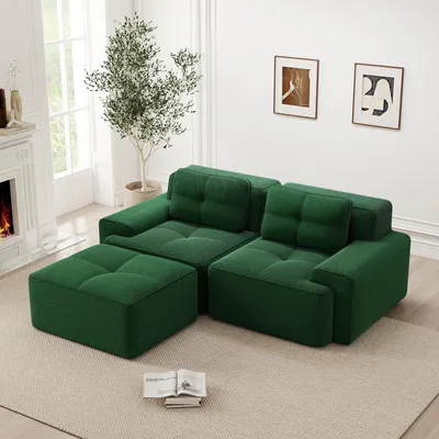 Produktbild von Boneless Modulsofa, Modernes L-förmiges Modulsofa für Wohnzimmer mit Tiefem Sitz, bequemes Corduroy-Cloud-Sofa mit Ottoman, Getuftetes Zweisitzer