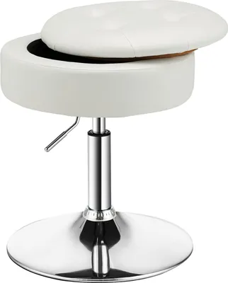 Produktbild von Drehhocker Ottomane mit abnehmbarem Tablett & Stauraum, Schminkhocker 360° drehbar & 51-66 cm höhenverstellbar, Sitzhocker (Weiß)