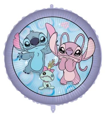 Imagen del producto de Globo de aluminio redondo con motivos de ángel y Stitch, 46 cm
