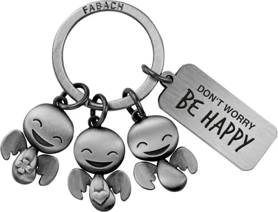 Produktbild von FABACH Schutzengel Schlüsselanhänger Happy-Trio mit Gravur - Glücksengel Geschenk Engel Glücksbringer Motivation - Don't Worry be Happy