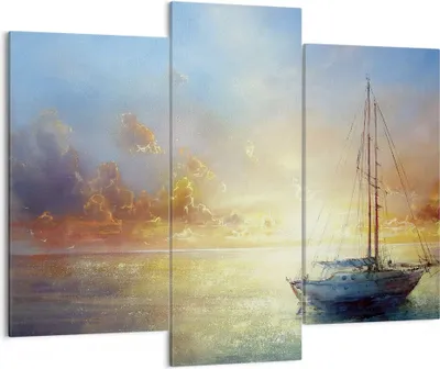 Produktbild von Bild auf Leinwand - Leinwandbild - 3 Teile - Segelboot Westen die Sonne - 130x100cm - Wand Bild - Wanddeko - Wandbilder - Leinwanddruck - Bilder - Wanddekoration - Leinwand bilder - CB130x100-4145