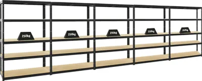 Produktbild von Mega Deal | 5x Schwerlastregal Big Elephant S | HxBxT 180x120x45 cm | Fachlast 250kg | Schwarz