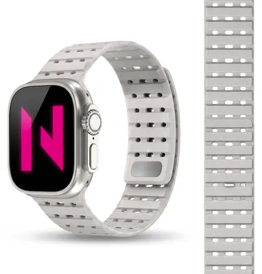 Obrázek produktu pro Náramek Volt pro Apple Watch Ultra/SE/10/9/8/7/6/5/4/3/2/1, magnetický silikonový sportovní náramek - 42/44/45/49 mm - polar star sand white