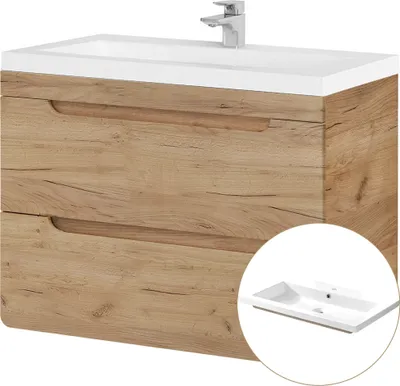 Produktbild von Waschtischunterschrank Set Wotan Eiche 81 cm LUTON-56-CRAFT Keramikbecken B/H/T ca. 81/63/46 cm