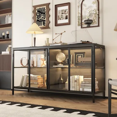 Obrázok produktu pre Sklenené vitríny s LED osvetlením, rozmer 140x40x75 cm, tvrdené sklo, MDF, kov, 3 farby