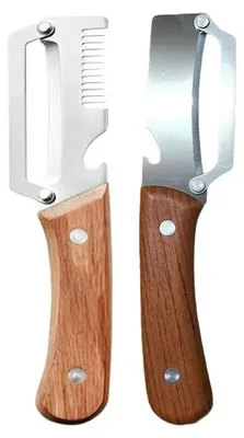 Productafbeelding van Groenteschiller, roestvrijstalen lemmet, ergonomische houten handgreep, 2 stuks