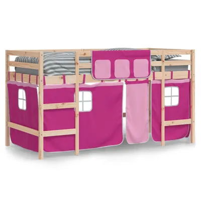 Immagine prodotto di vidaXL Letto a soppalco per bambini con tende Rosa 90x190 cm in legno di pino massiccio