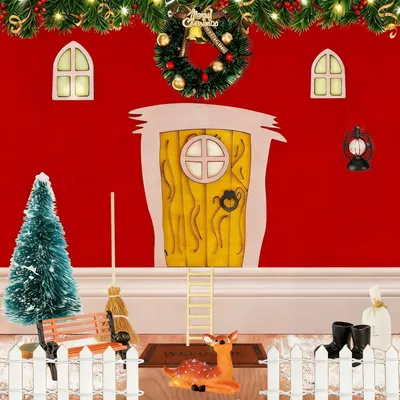 Produktbild von Wichteltür Set 18-teilig mit Licht für Erwachsene, Holz Bausatz mit Zubehör für Weihnachten