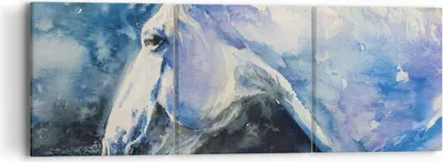 Produktbild von Bild auf Leinwand - Leinwandbild - 3 Teile - Pferd Aquarell Porträt - 90x30cm - Wand Bild - Wanddeko - Wandbilder - Leinwanddruck - Bilder - Wanddekoration - Leinwand bilder - Wandbild - CA90x30-4272