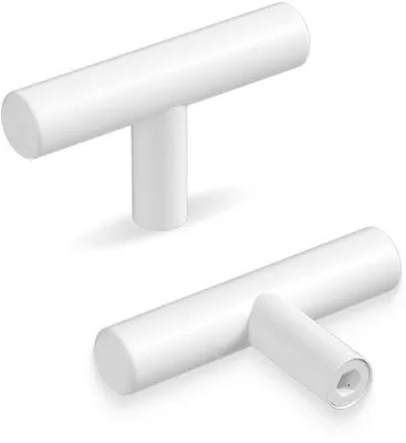 Obrázek produktu pro Sada 10 bílých knoflíků na skříňky z nerezové oceli, průměr 50 mm – knoflíky na nábytek, vhodné pro skříňky, zásuvky, kuchyň a koupelnu